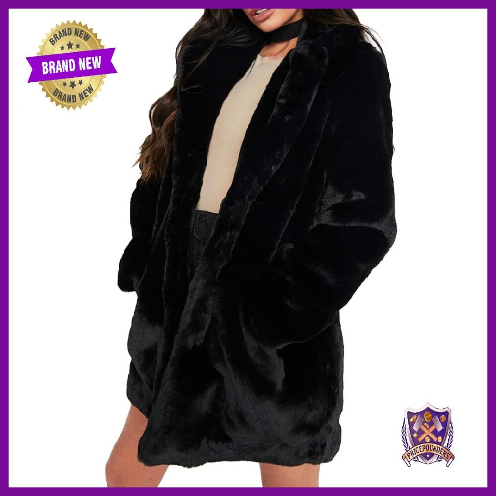 Women's Faux Fur Lapel Coat Long Sleeve Pockets Boyfriend Style